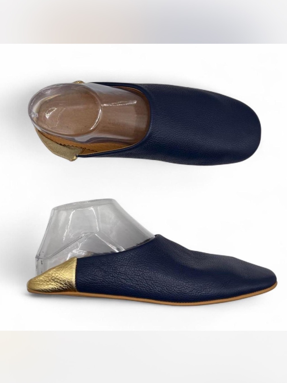 Jill Burrow Indigo & Gold Leather House Slippers